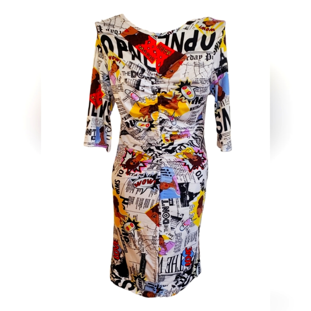RAINBOW COMIC/POP ART/ MAGAZINE PRINT DRESS MADE USA XL NWT